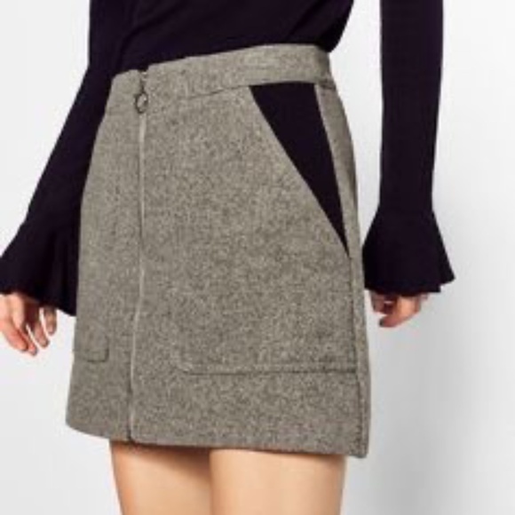 Zara Trafaluc Collection | Size M | Grey & Navy Wool A-Line Mini Skirt - Picture 1 of 7